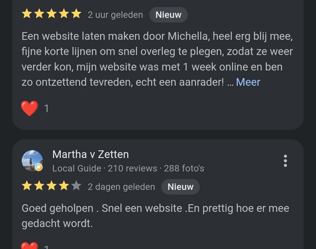 Reviews van klanten over Creatieve Designs en professioneel webdesign